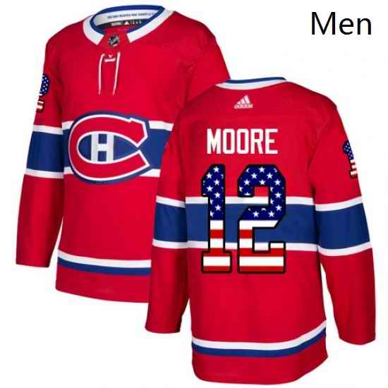 Mens Adidas Montreal Canadiens 12 Dickie Moore Authentic Red USA Flag Fashion NHL Jersey